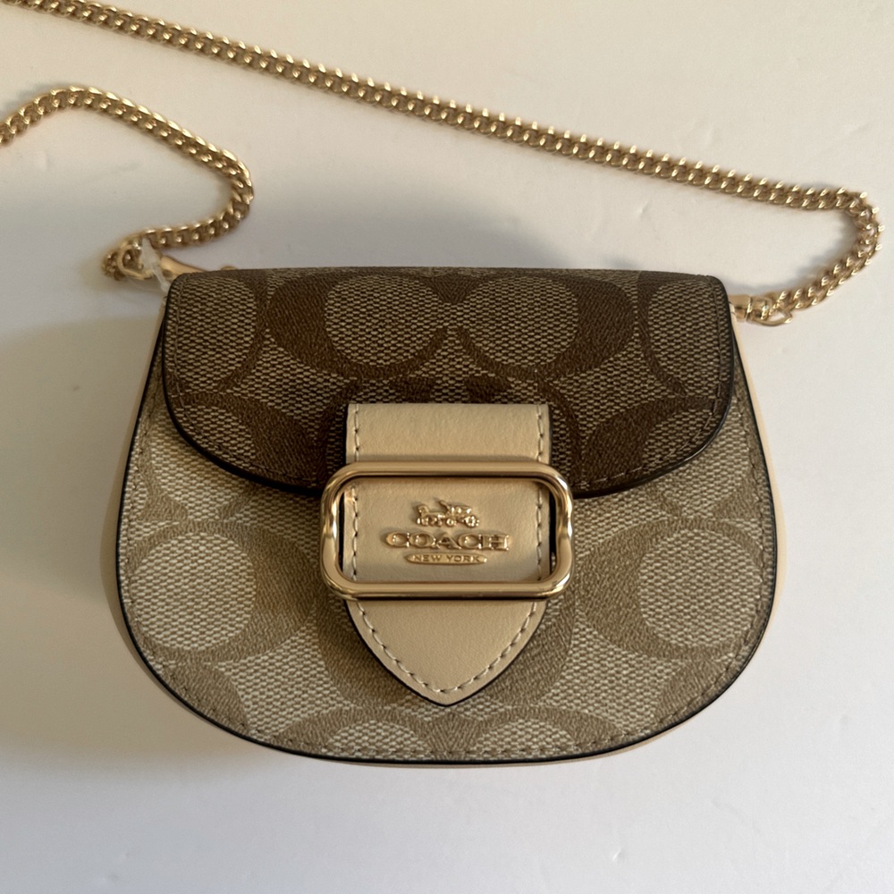 Coach Brown and Cream Mini Crossbody Bag with Gold Hardware
